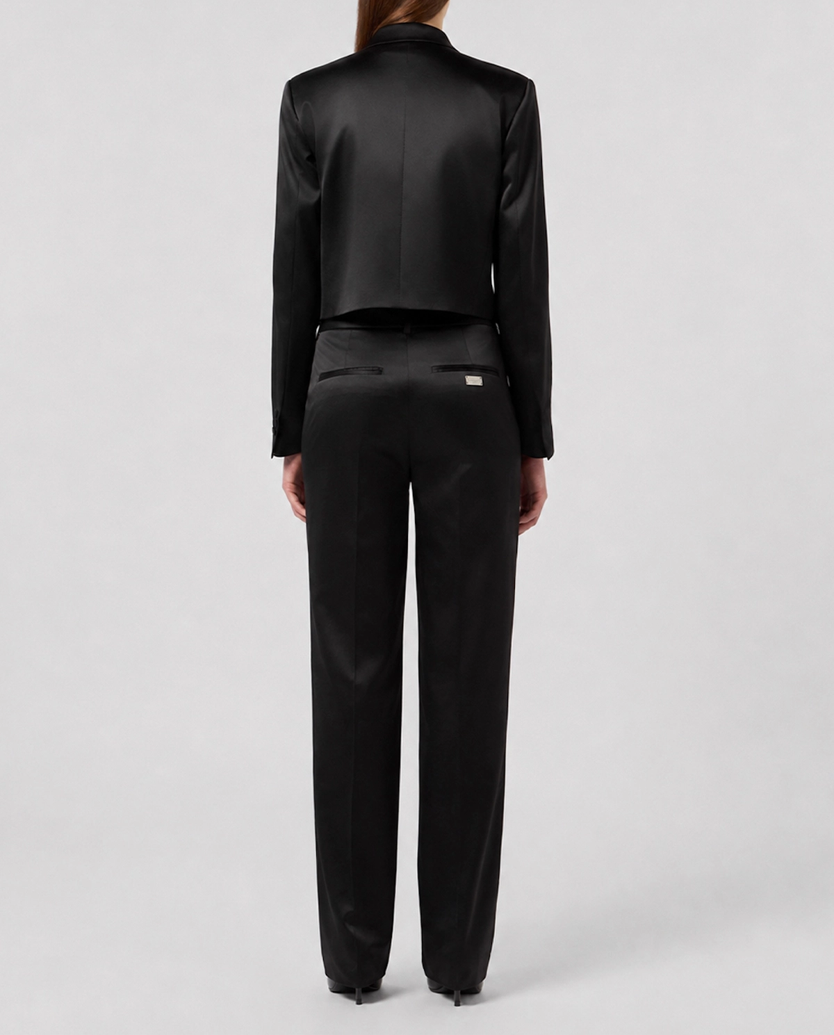 Czarne satynowe spodnie Straight Fit - Image #3