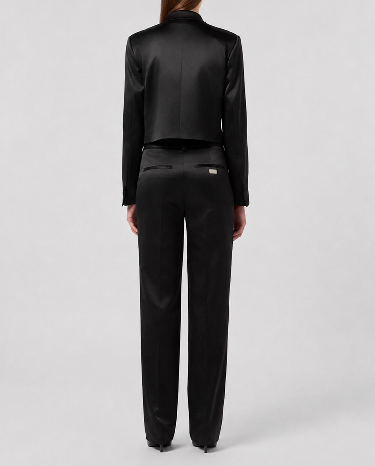 Czarne satynowe spodnie Straight Fit - Image #3