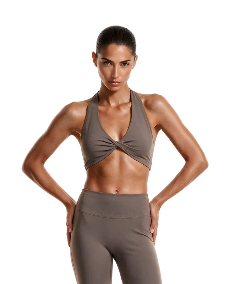 Brązowy crop top z drapowaniem