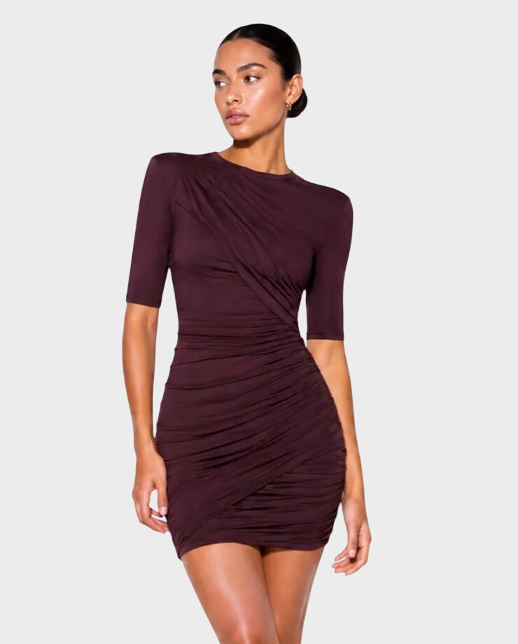 Drapowana mini sukienka Berenice prune