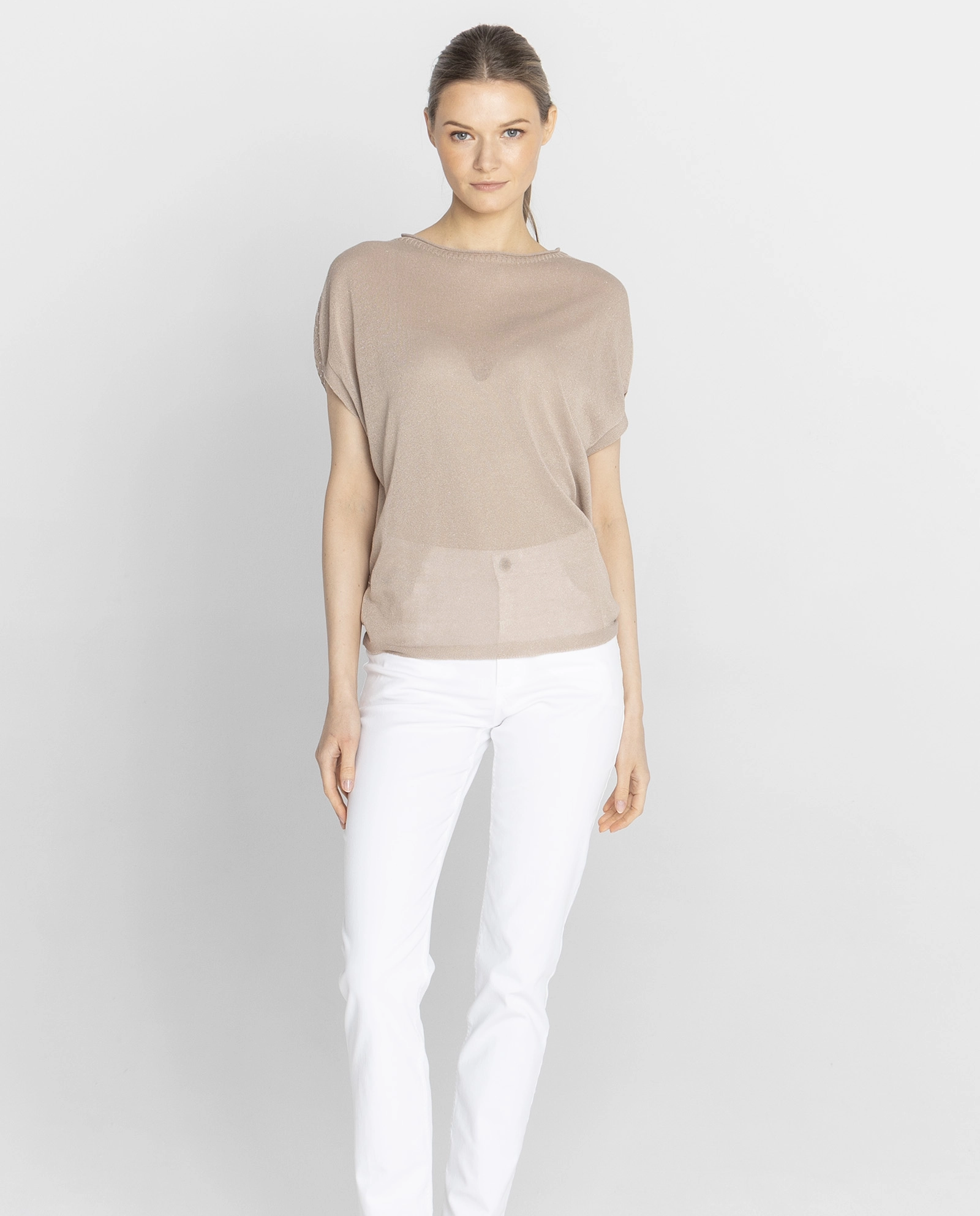 Beżowy sweter z krótkim rękawem - Image #2