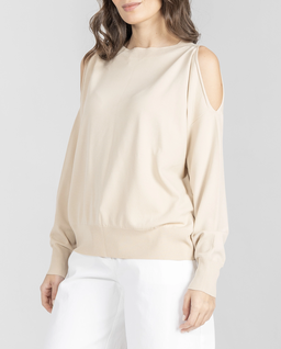 Beżowy sweter z wycięciami na rękawach - Image #2