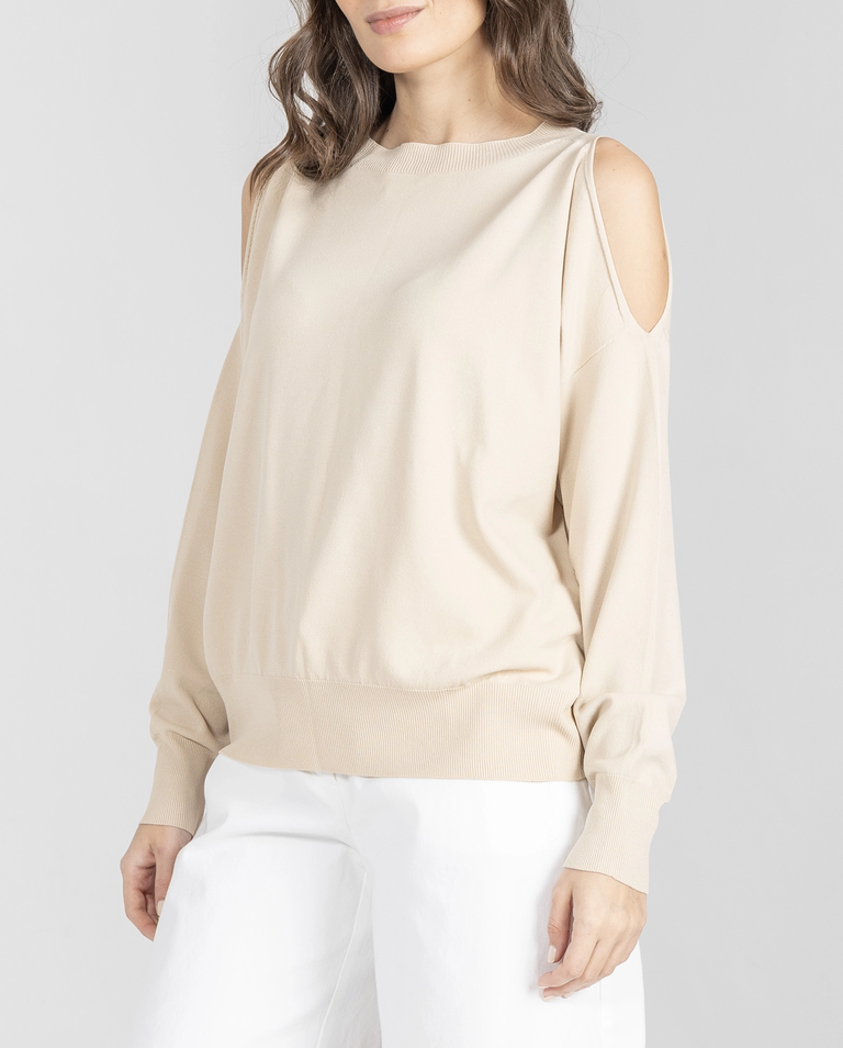 Beżowy sweter z wycięciami na rękawach - Image #2