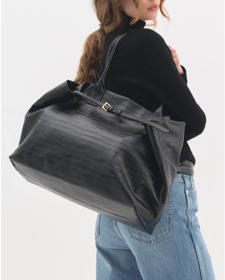 Czarna skórzana torba Tote Croco - Image #3