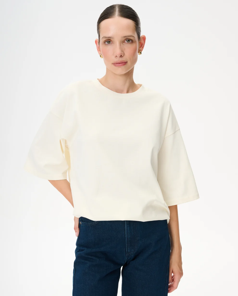 Kremowy t-shirt oversize z bawełny Weston