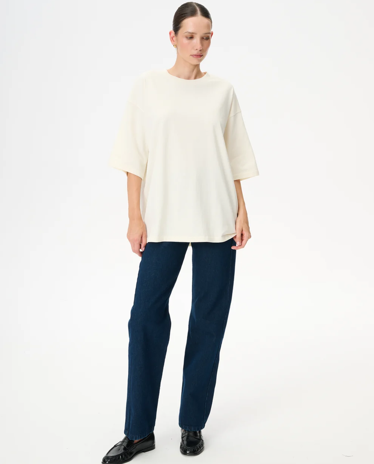 Kremowy t-shirt oversize z bawełny Weston - Image #3