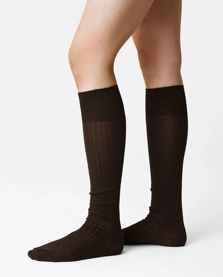 Ciemnobrązowe podkolanówki Loelle Ribbed