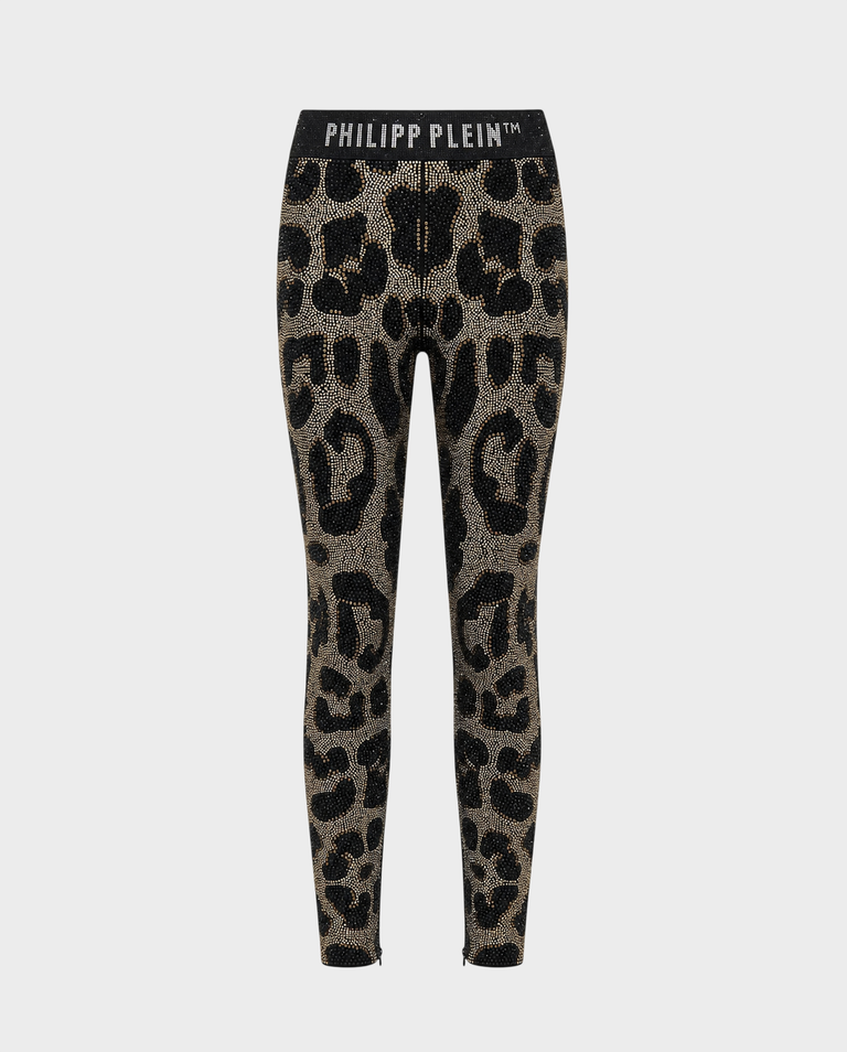 Legginsy w panterkę z kryształami