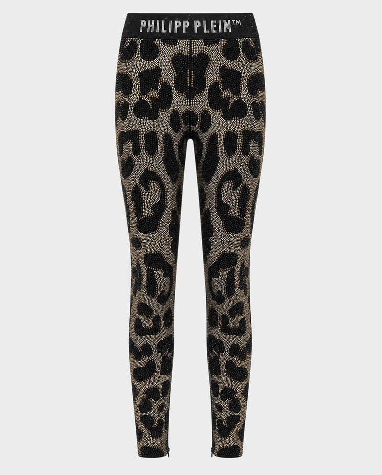 Legginsy w panterkę z kryształami