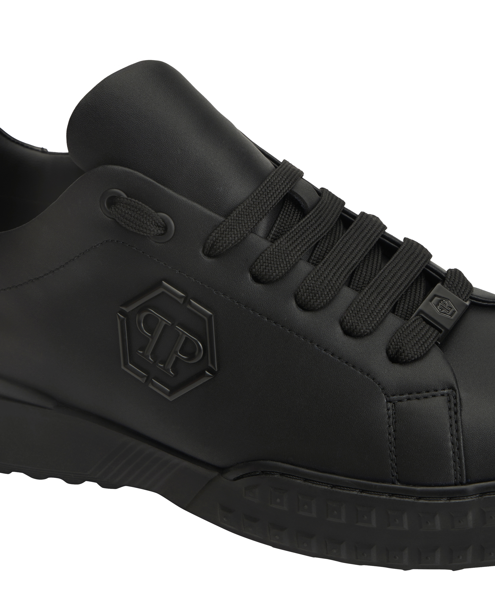 Czarne skórzane sneakersy Low-Top Hexagon - Image #6