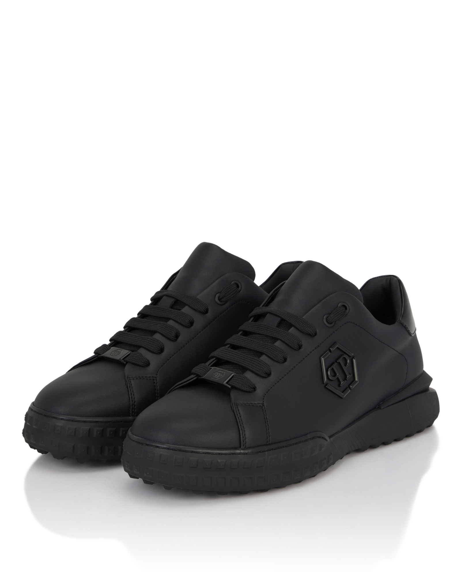 Czarne skórzane sneakersy Low-Top Hexagon - Image #2
