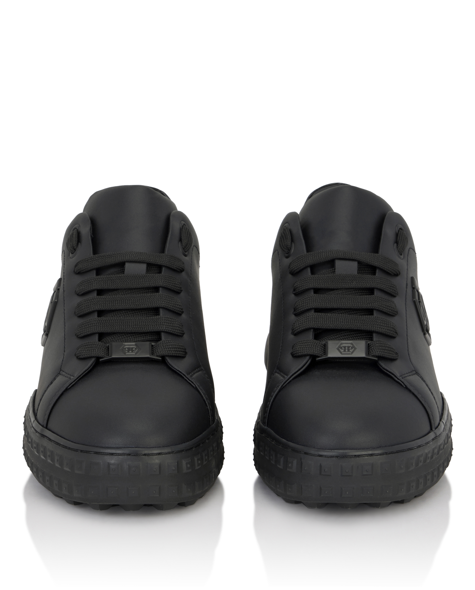 Czarne skórzane sneakersy Low-Top Hexagon - Image #4