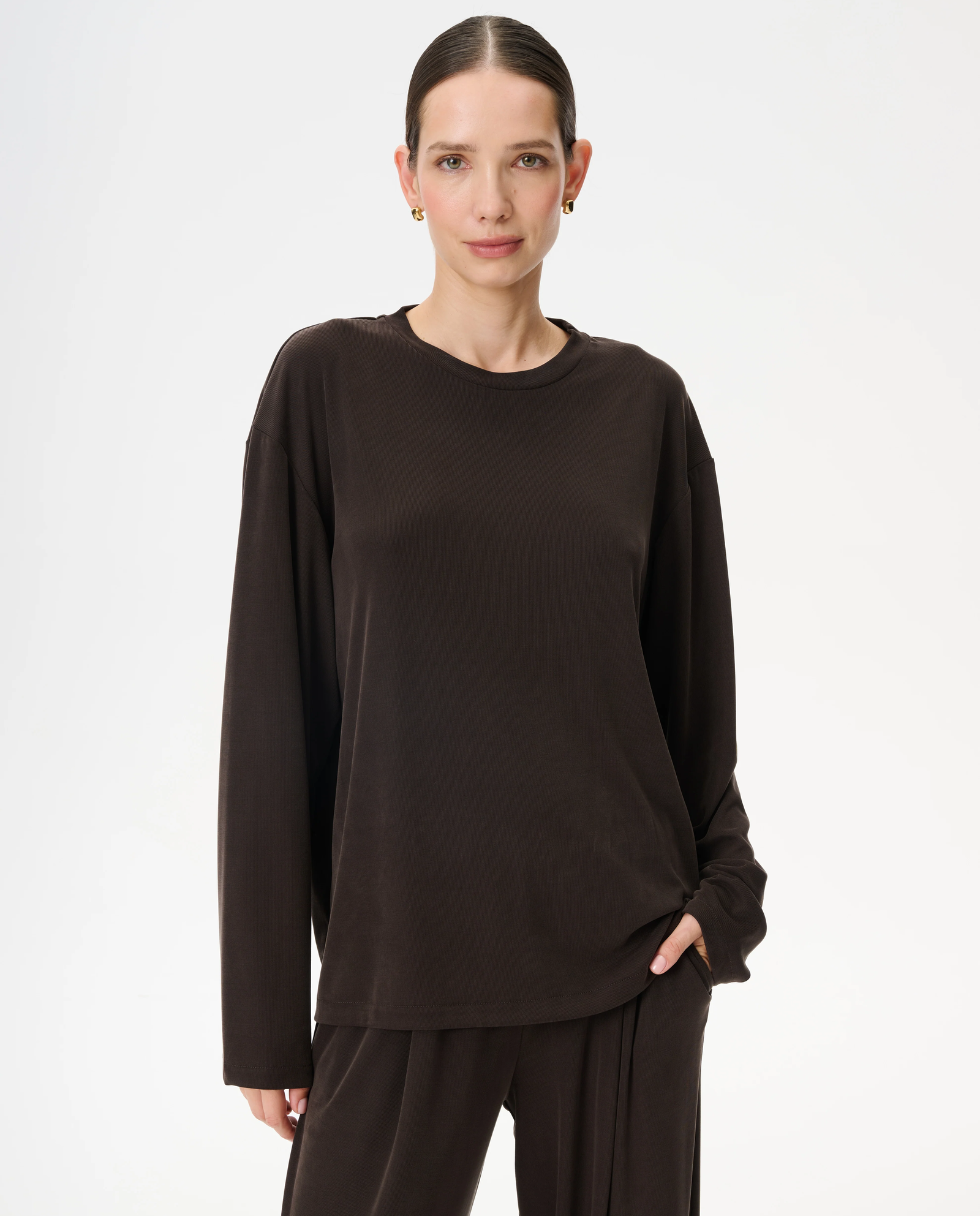 Brązowy longsleeve z wiskozy Anthony - Image #0