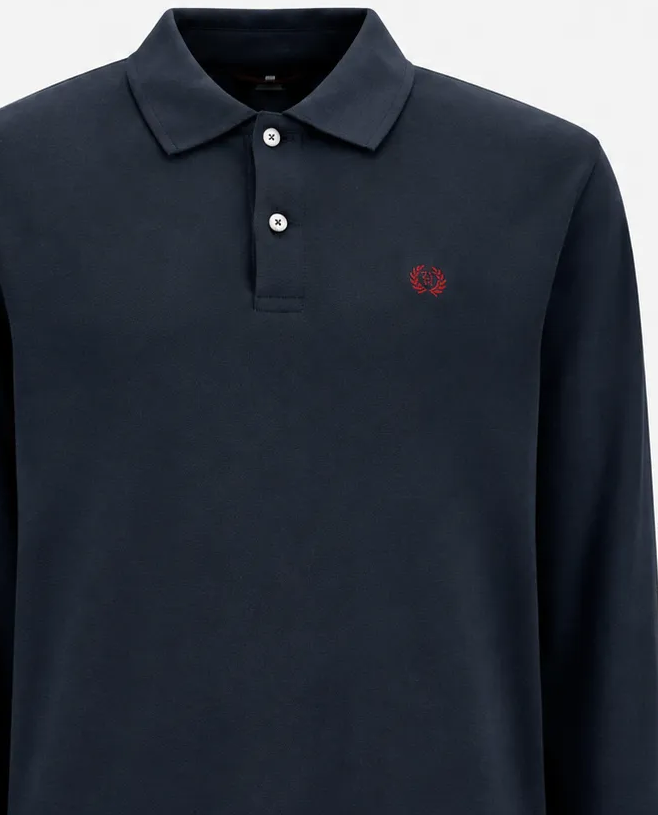 Granatowa koszulka polo z długim rękawem i logo