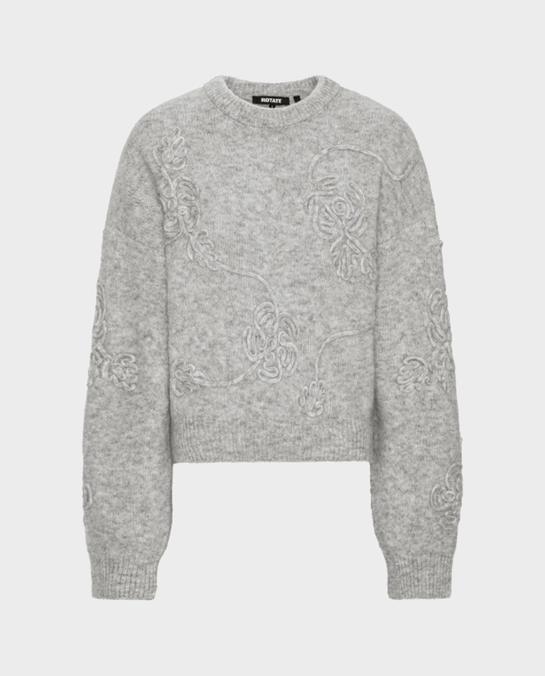 Jasnoszary dzianinowy sweter 3D Flower