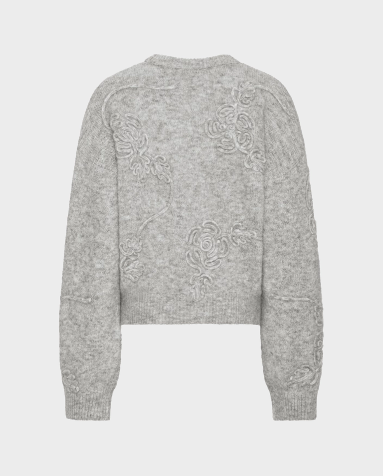 Jasnoszary dzianinowy sweter 3D Flower