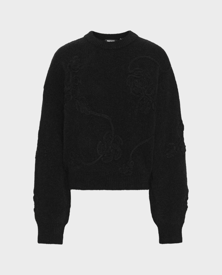 Czarny dzianinowy sweter 3D Flower