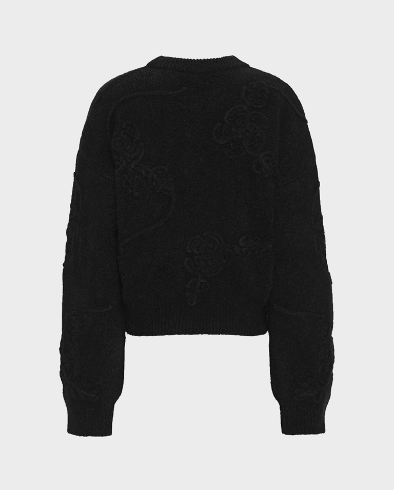 Czarny dzianinowy sweter 3D Flower