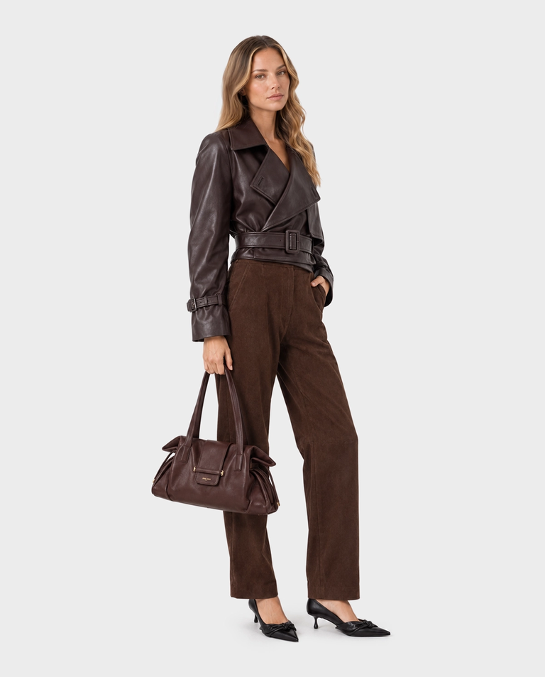 Burgundowa skórzana torba Bar Holdall Medium - Image #2