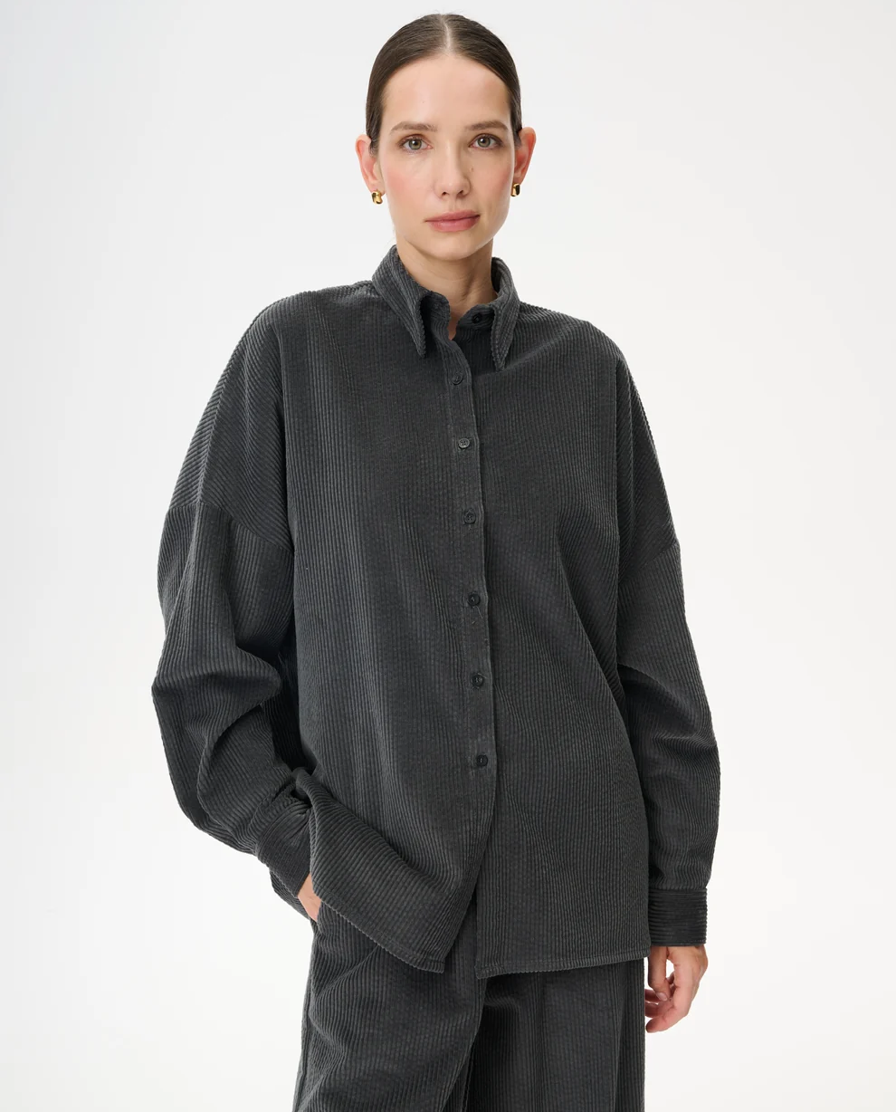 Szara koszula oversize ze sztruksu Meryl - Image #1