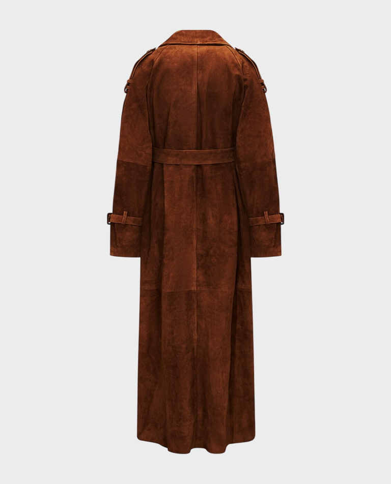 Długi skórzany płaszcz w kolorze brązowym - Image #5