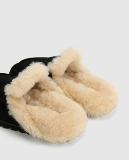 Zamszowe mule z futerkiem Corded Black - Image #3