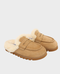 Zamszowe mule z futerkiem Corded Camel - Image #1