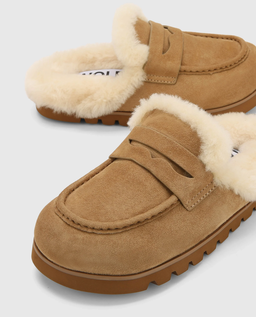 Zamszowe mule z futerkiem Corded Camel - Image #2