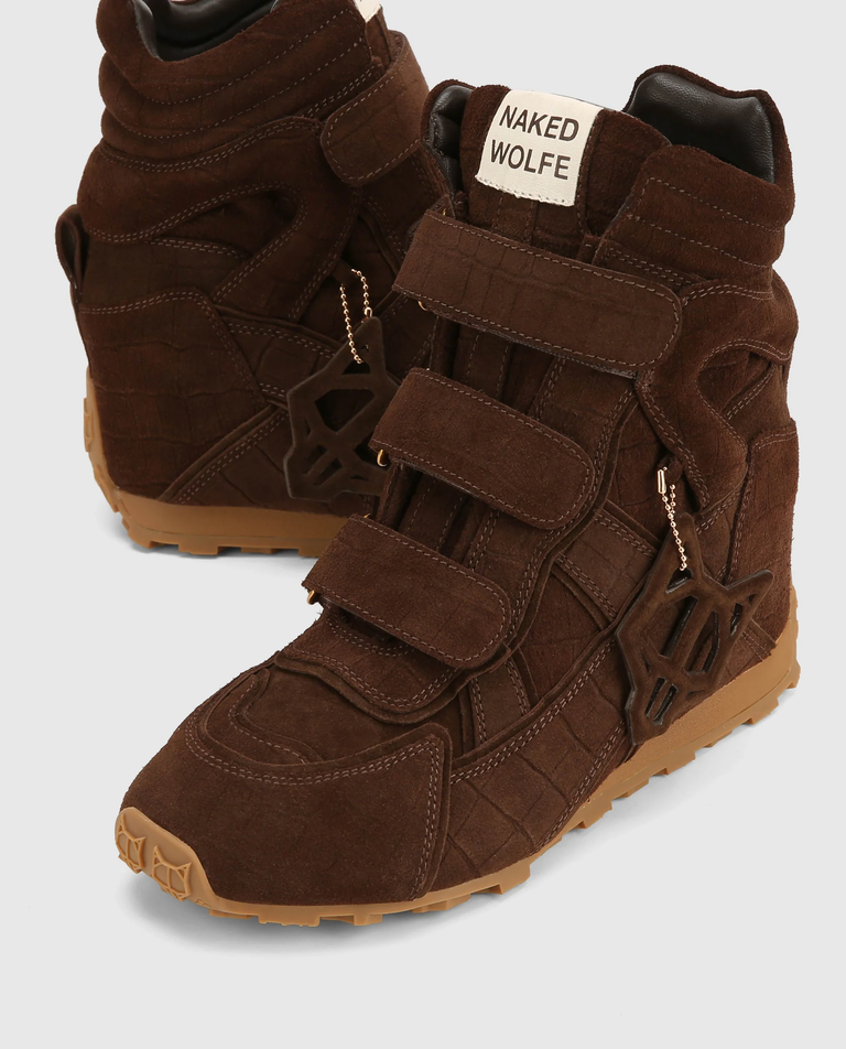 Zamszowe sneakersy na koturnie Element Brown Croc Suede - Image #2