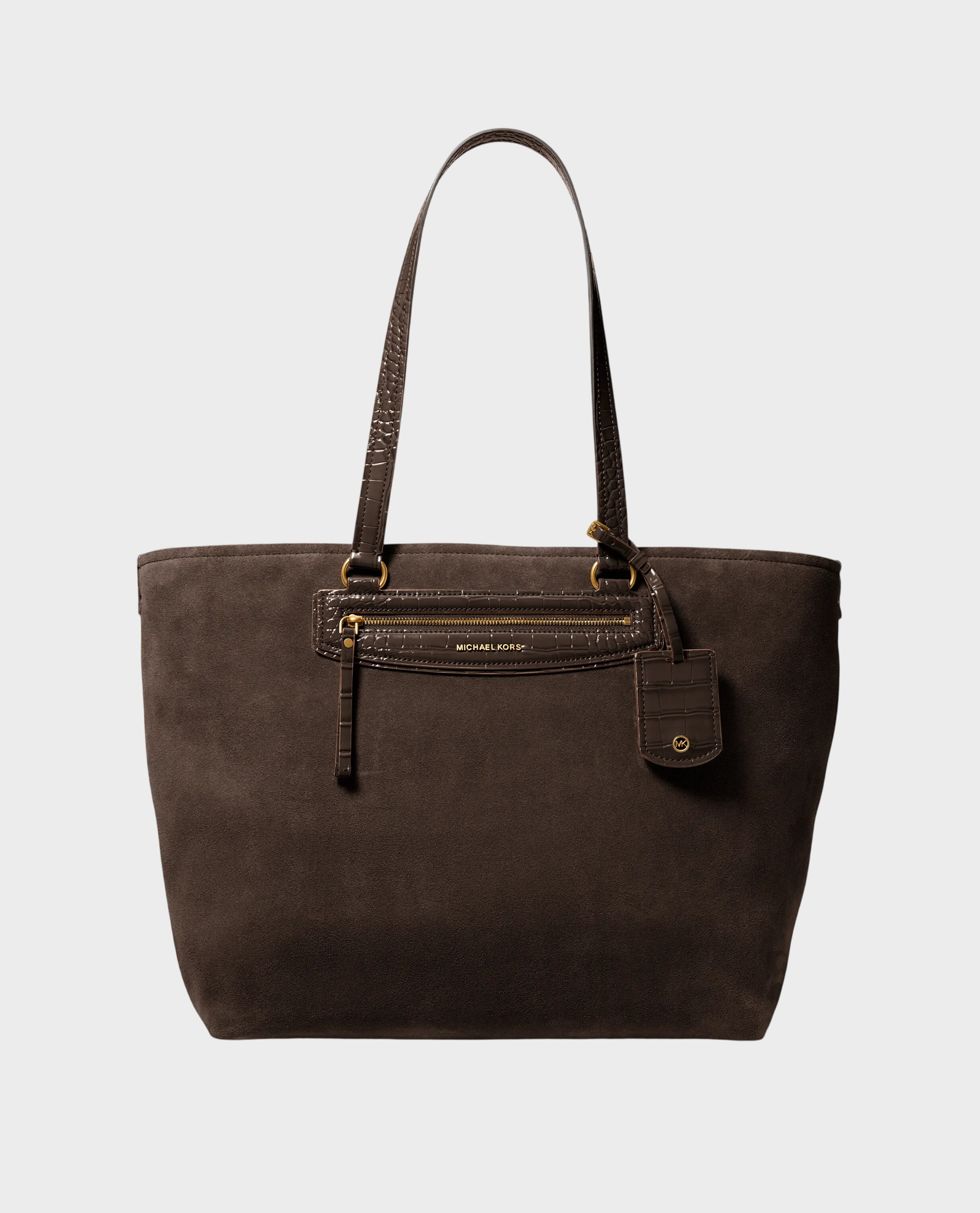 Czekoladowa torba shopper ze skóry zamszowej - Image #0