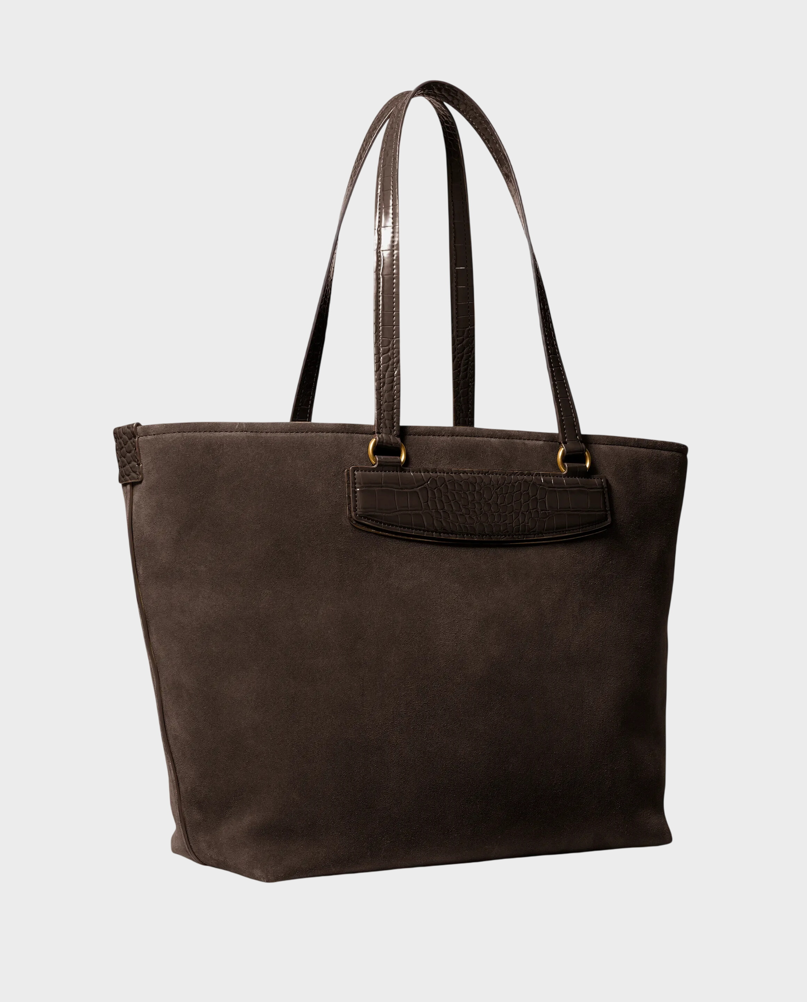 Czekoladowa torba shopper ze skóry zamszowej - Image #3