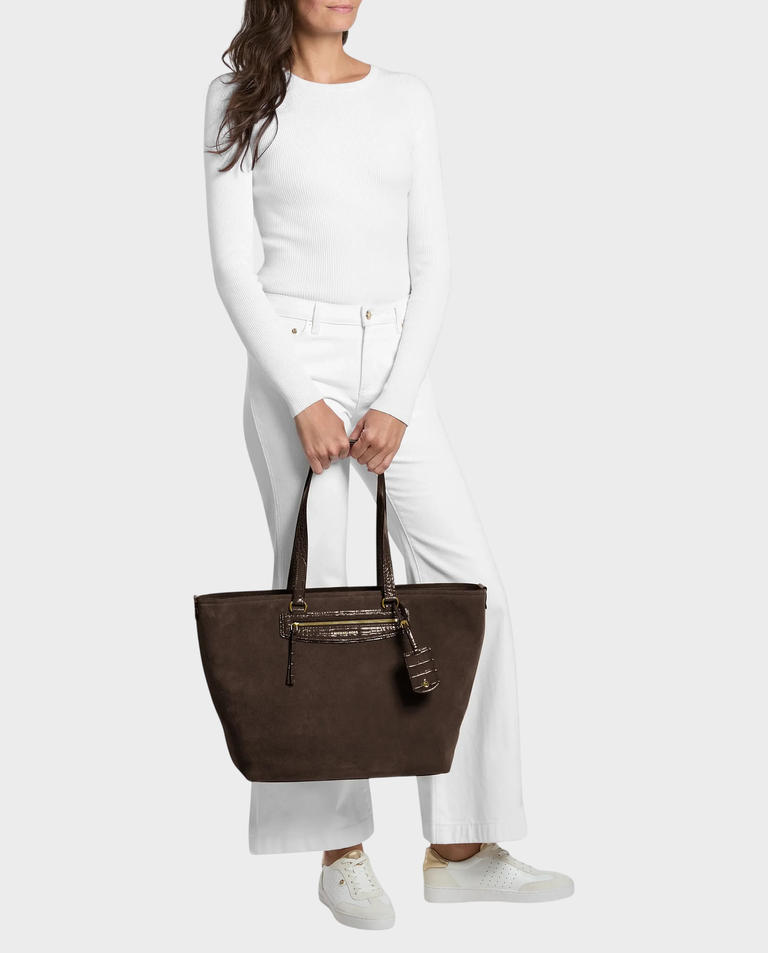 Czekoladowa torba shopper ze skóry zamszowej