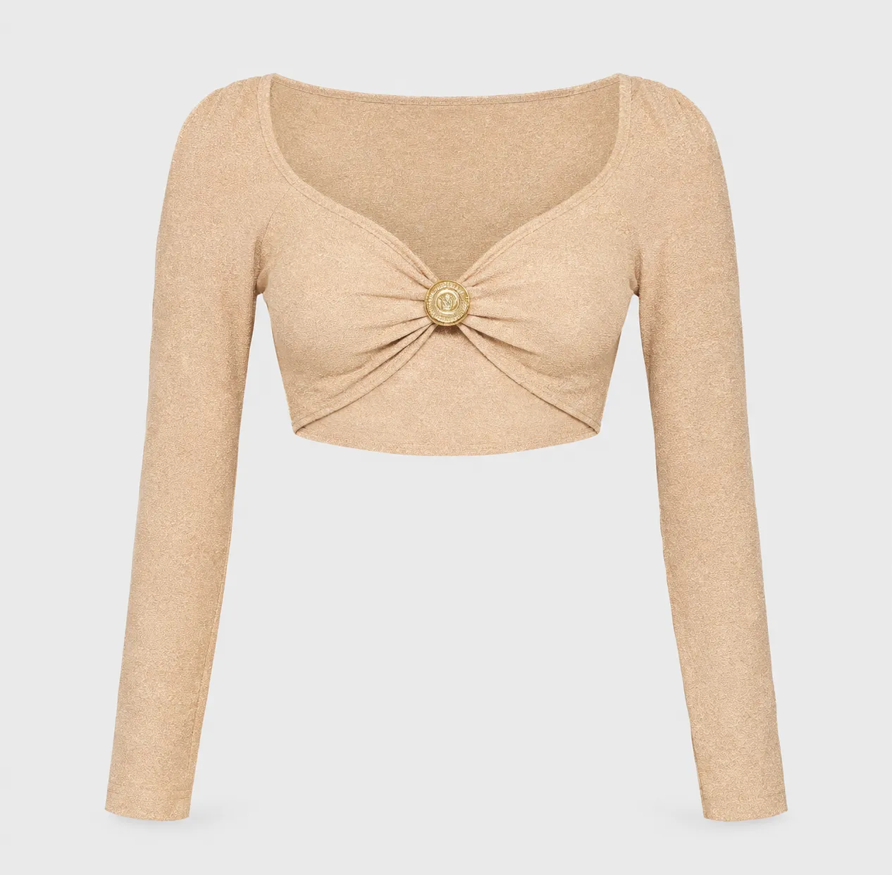 Błyszczący crop top z pozłacaną muszlą Champagne - Image #2