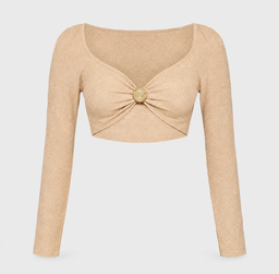 Błyszczący crop top z pozłacaną muszlą Champagne - Image #2