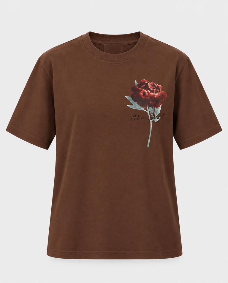 Brązowy t-shirt z nadrukiem Flower