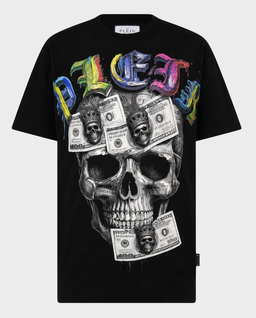 Czarny t-shirt z motywem czaszki - Image #0