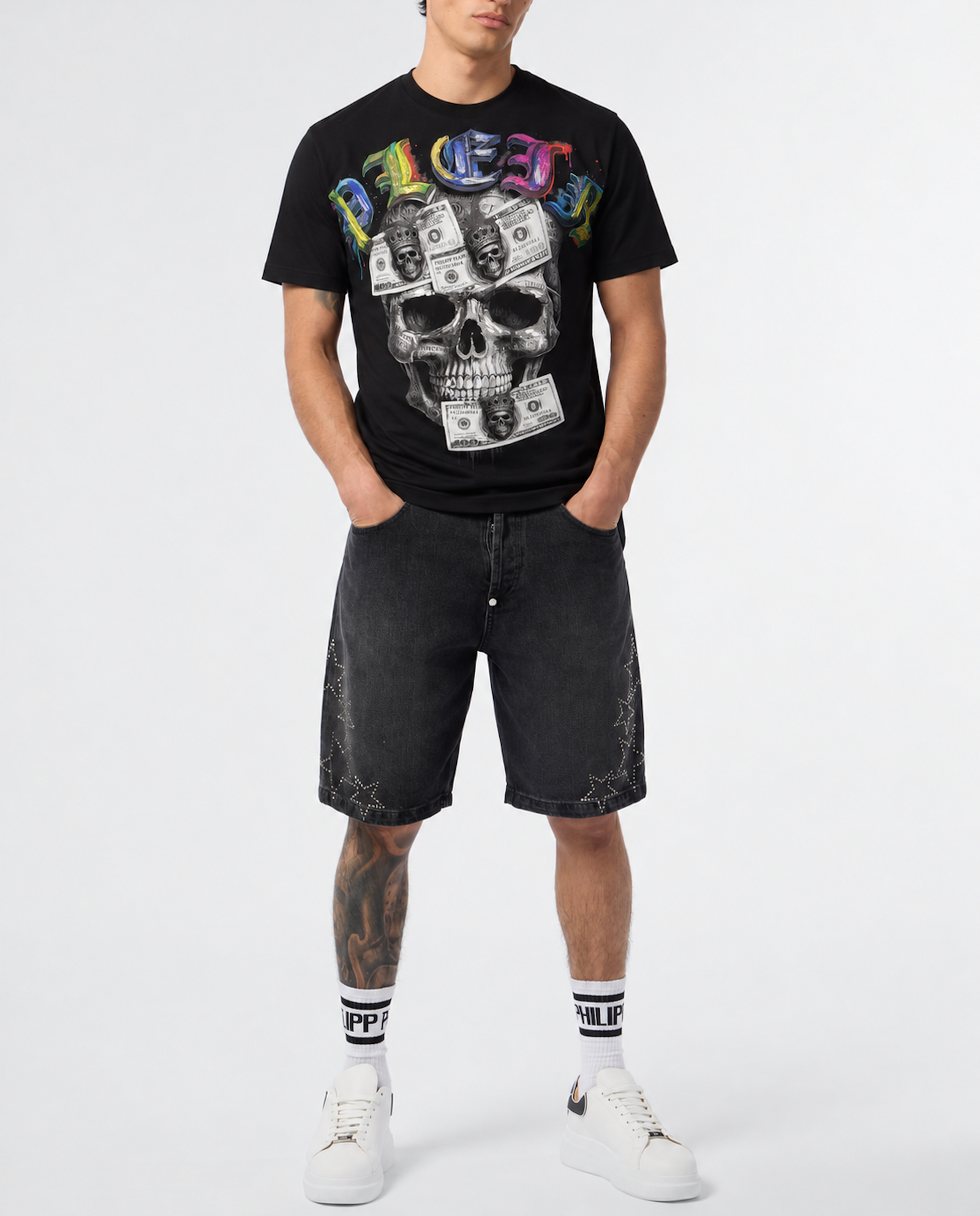 Czarny t-shirt z motywem czaszki - Image #2
