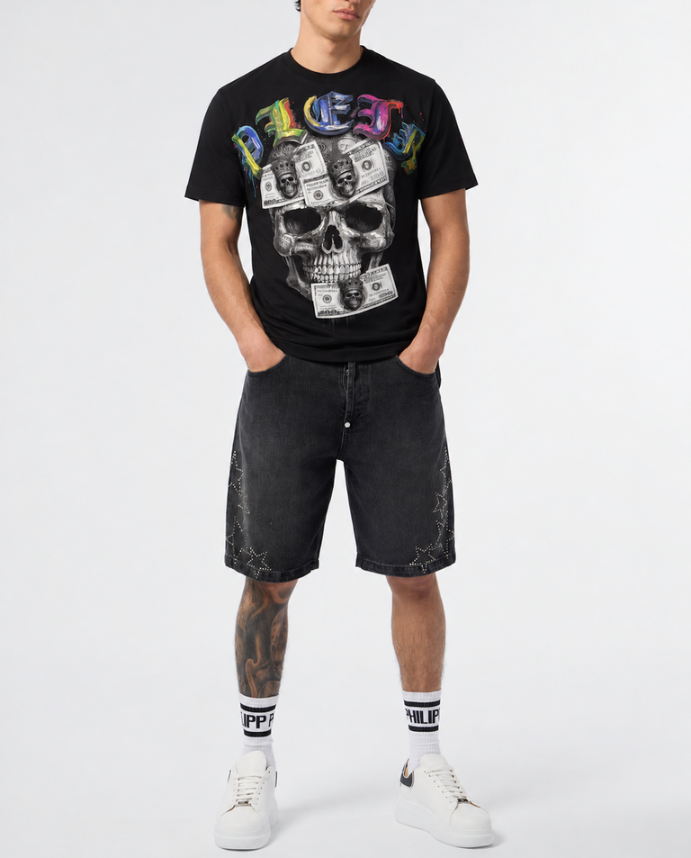 Czarny t-shirt z motywem czaszki - Image #2