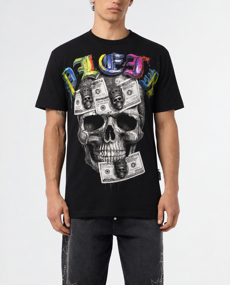 Czarny t-shirt z motywem czaszki