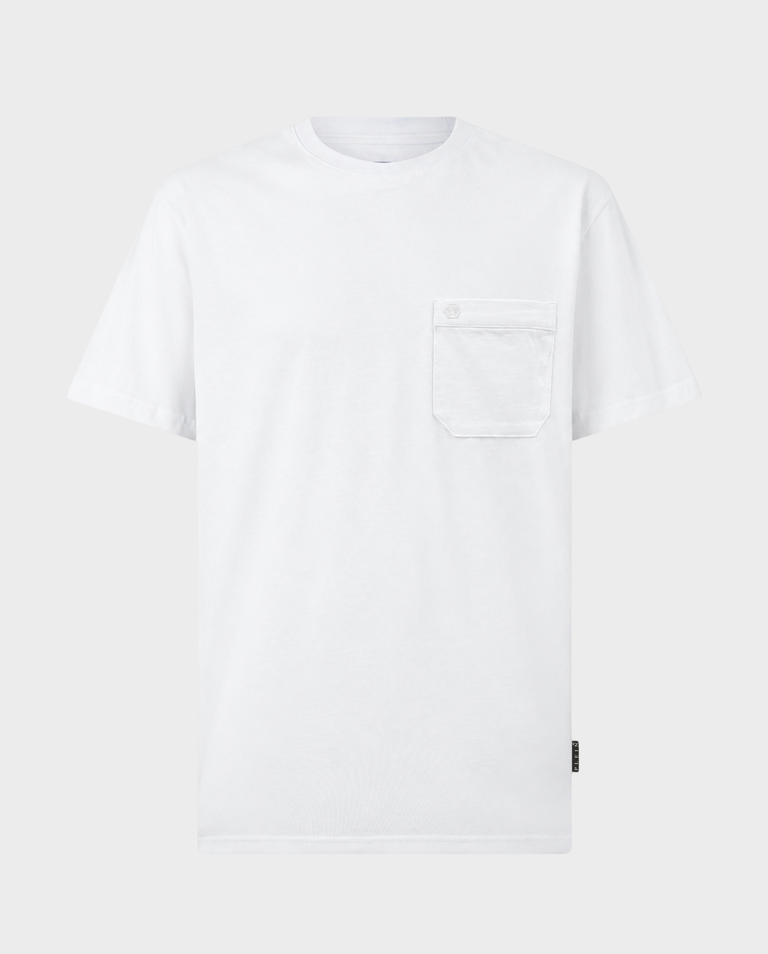 Biały bawełniany T-shirt z kieszenią