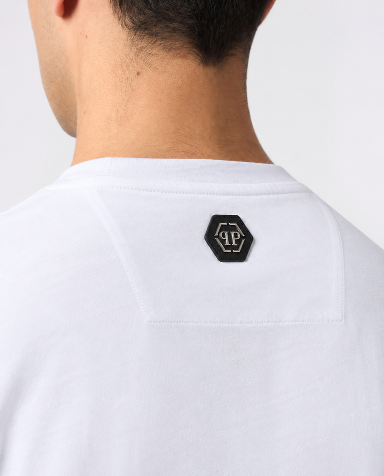 Biały bawełniany T-shirt z kieszenią - Image #4