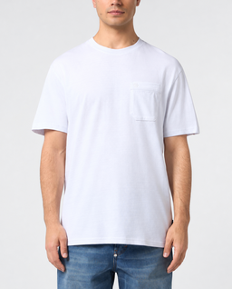 Biały bawełniany T-shirt z kieszenią - Image #1