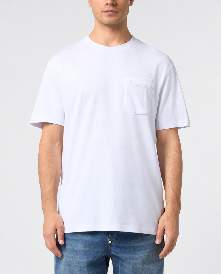 Biały bawełniany T-shirt z kieszenią