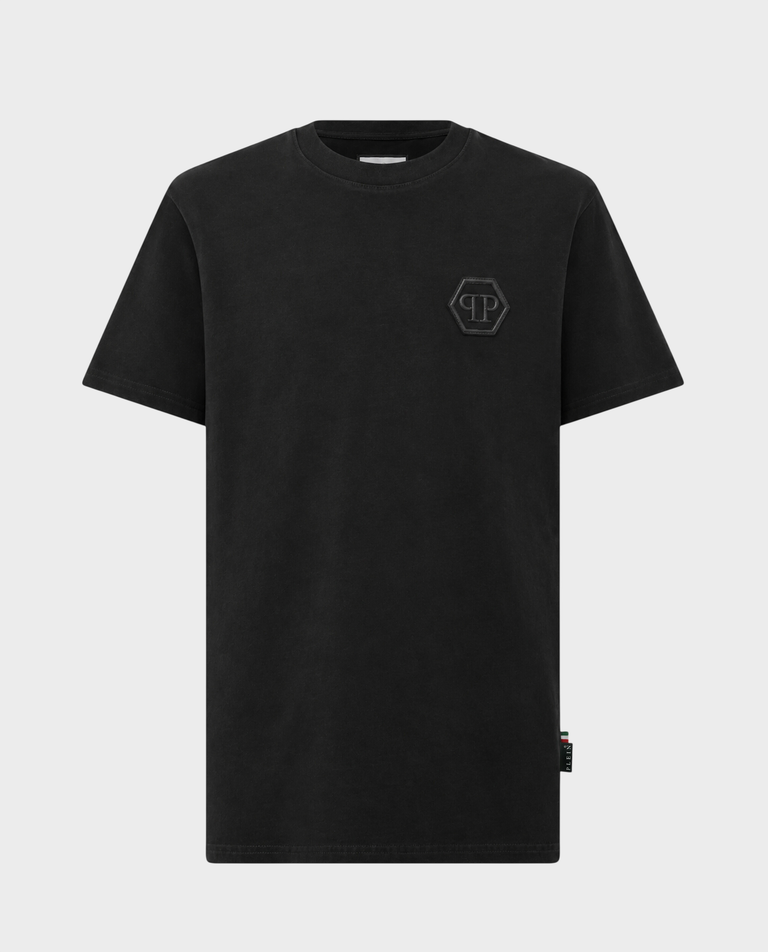 Czarny T-shirt z haftowanym logo Hexagon