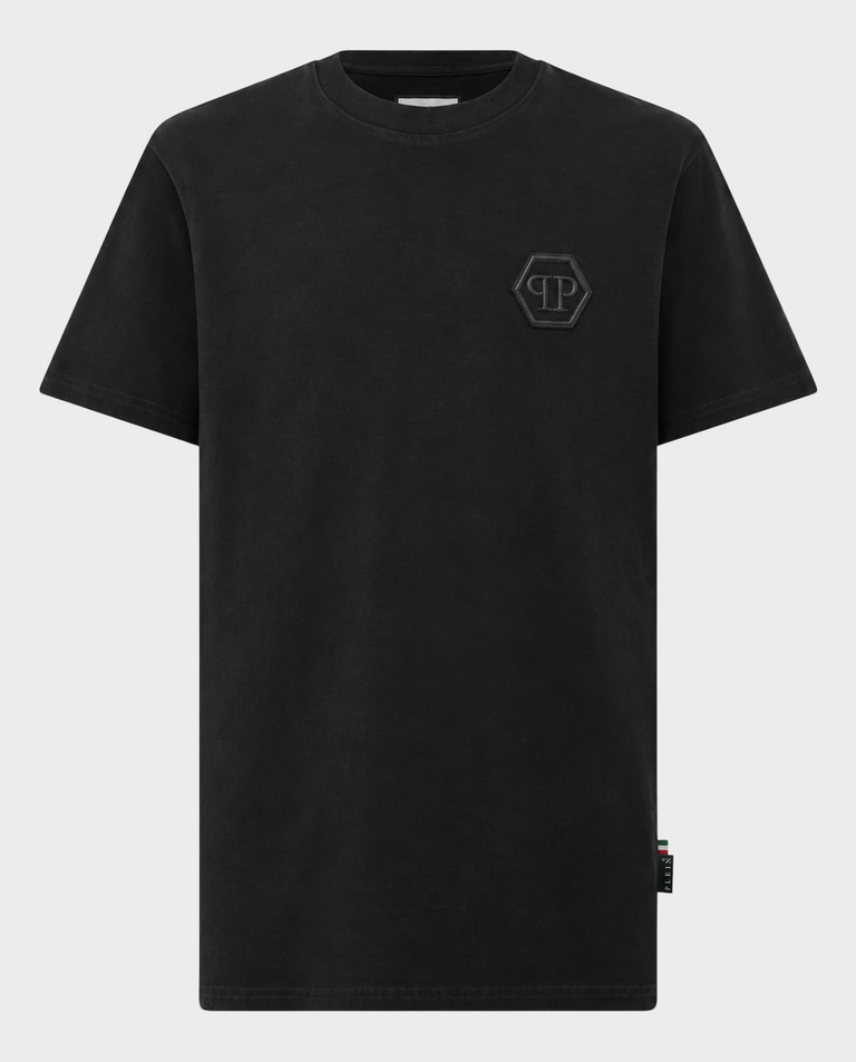 Czarny T-shirt z haftowanym logo Hexagon