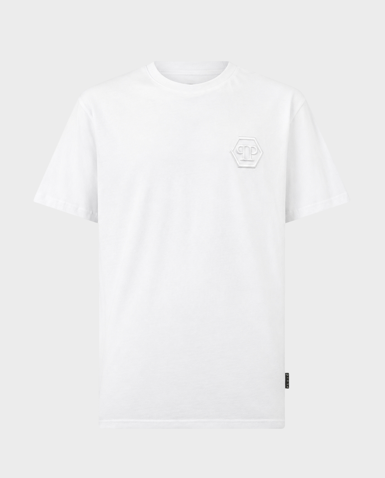 Biały T-shirt z haftowanym logo Hexagon