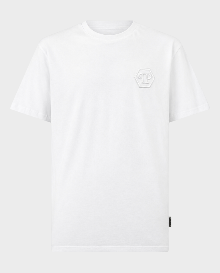 Biały T-shirt z haftowanym logo Hexagon