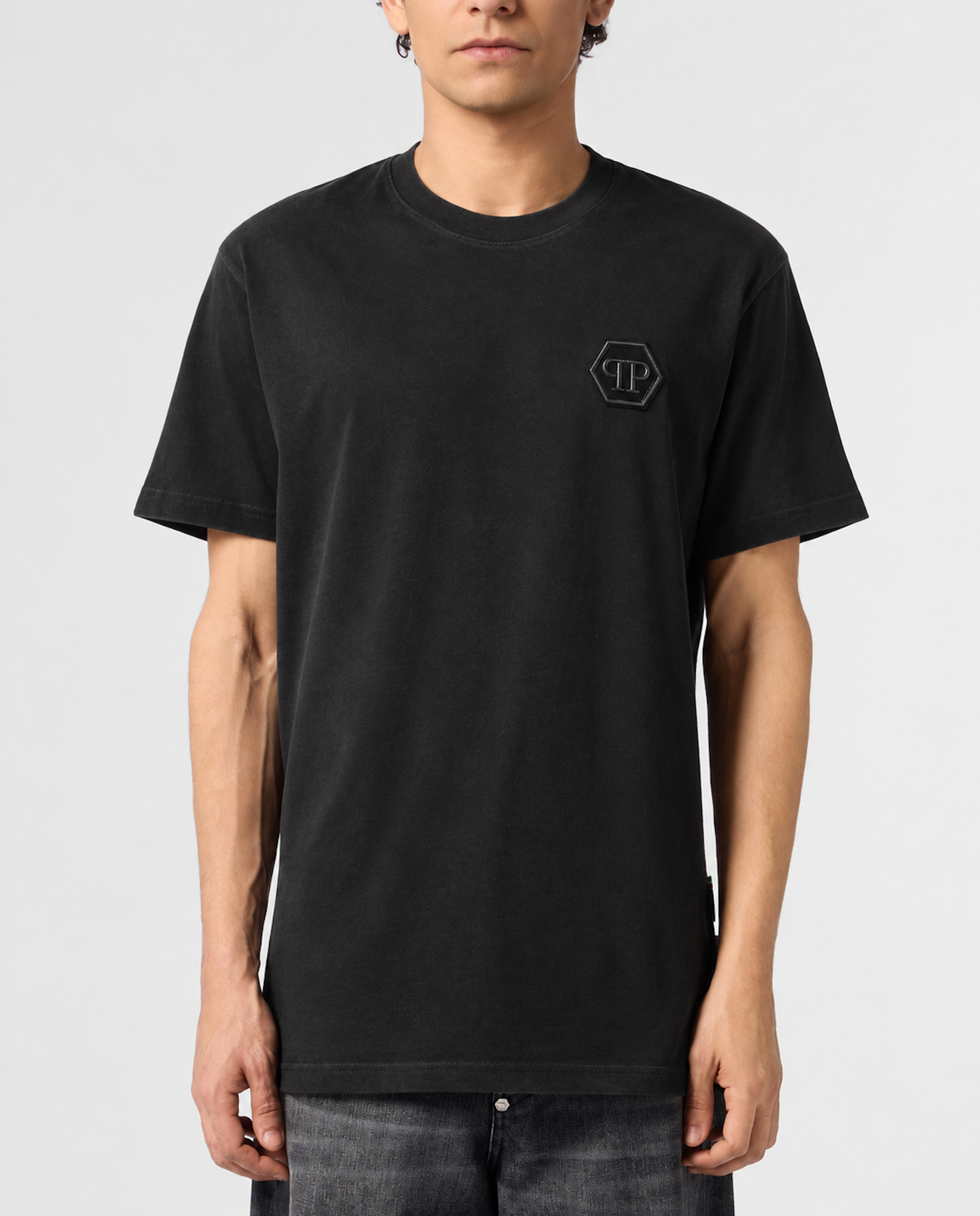 Czarny T-shirt z haftowanym logo Hexagon - Image #1