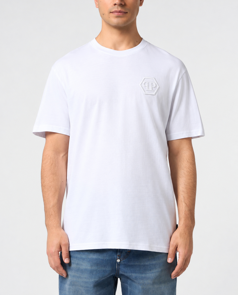 Biały T-shirt z haftowanym logo Hexagon