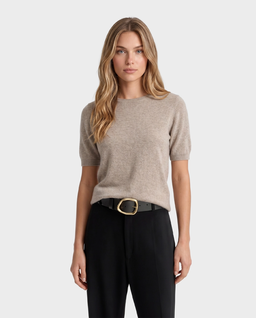 Beżowy sweter z krótkim rękawem - Image #2